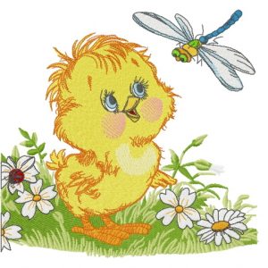 Curious chicken embroidery design