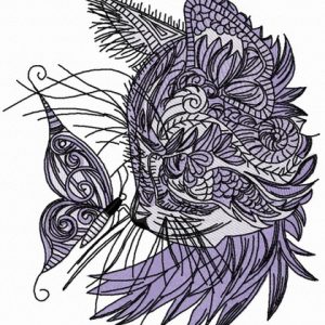 Curious mosaic cat embroidery design