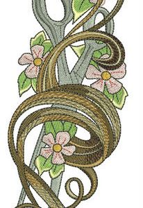 Curl and scissors embroidery design