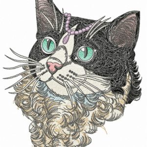 Curly cat embroidery design