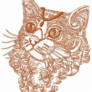 Curly cat one color embroidery design