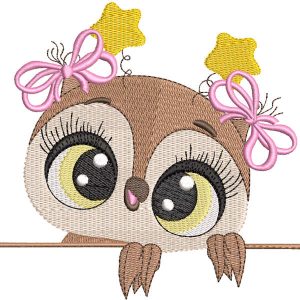 Cute baby girl owl embroidery design