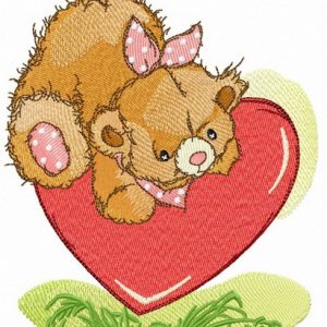 Cute bear on meadow embroidery design