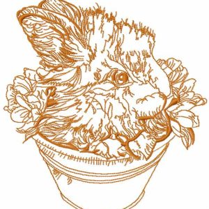 Cute bunny in flowers pot embroidery design