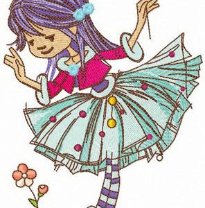 Cute elf collects flowers embroidery design