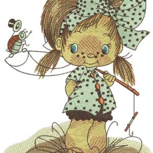 Cute little fisher girl embroidery design