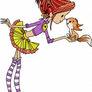 Girl and squirrel embroidery design