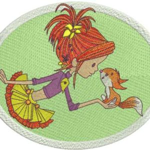 Cute girl and squirrel embroidery design