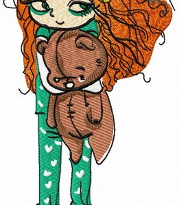 Cute girl in pajamas 2 embroidery design