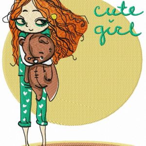 Cute girl in pajamas embroidery design