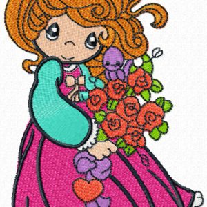 Cute Girl with roses embroidery design