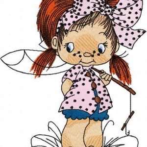 Cute little fisher girl embroidery design