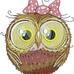 Cute owl with bow embroidery design