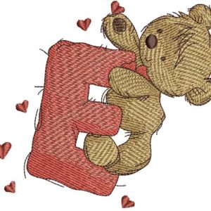 Teddy Bear with letter E embroidery design