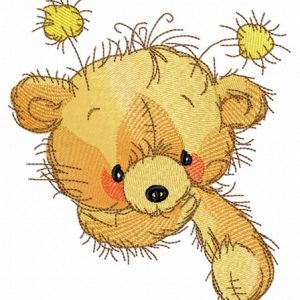 Cute teddy bear with horns embroidery design