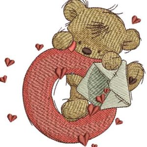 Teddy Bear with letter O embroidery design