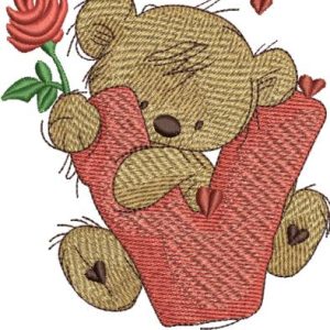 Teddy Bear with letter V embroidery design