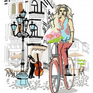 Cycling with bouquet embroidery design
