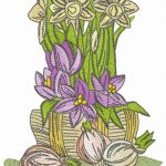 Daffodils and onion embroidery design