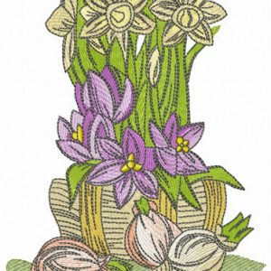 Daffodils and onion embroidery design