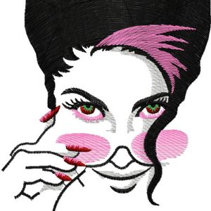 Dame with pink sunglasses embroidery design