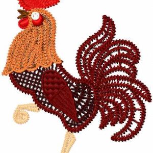Dark red rooster embroidery design