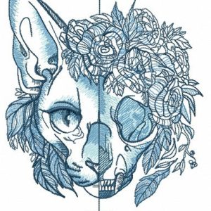 Dead and alive cat embroidery design