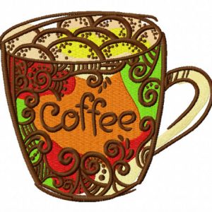 Decorated coffee cup embroidery design
