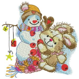 Decorating snowman for Christmas embroidery design