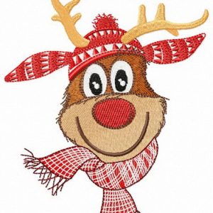Deer in scandinavian hat embroidery design