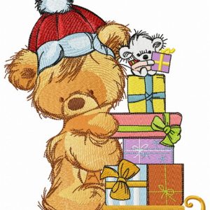Delivery of Christmas gifts embroidery design