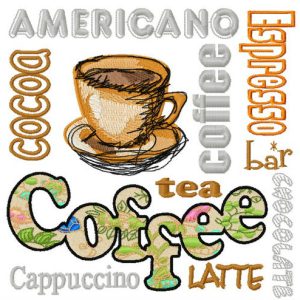 Different coffee embroidery design