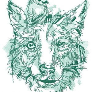 Dog with bird on head embroidery design
