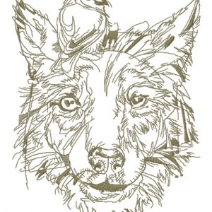 Dog with bird on head sketch embroidery design