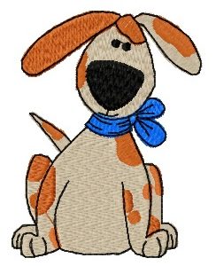 Dog with blue bow embroidery design