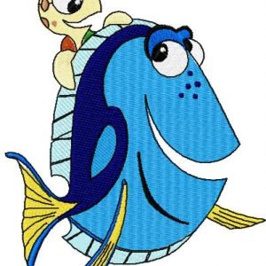 Dory and little turtle embroidery design