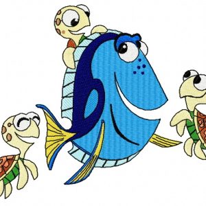 Dory and little turtles embroidery design
