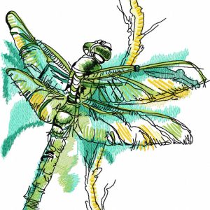 Dragonfly on bush branch embroidery design