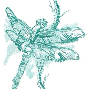 Dragonfly sitting on branch embroidery design