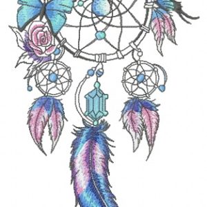 Dreamcatcher with two butterflies embroidery design