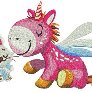 Dreamy unicorn and bunny embroidery design