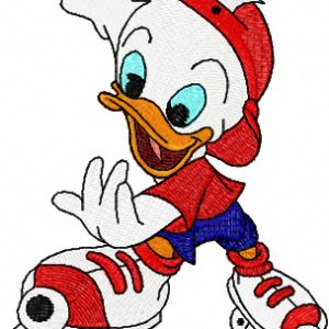 Duck roller skating embroidery design
