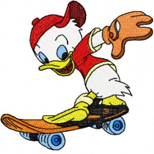 Duck on a Skateboard embroidery design