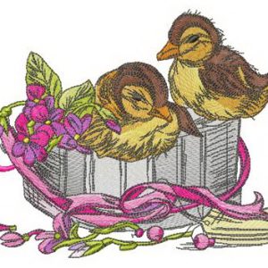Ducklings in gift box embroidery design