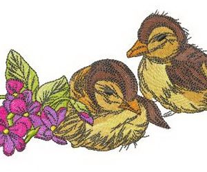 Ducklings with violets embroidery design