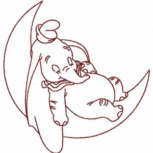 Dumbo relaxing on the moon embroidery design