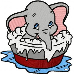 Dumbo taking a bath embroidery design