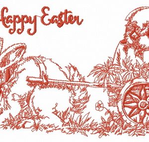 Easter bunny with cart embroidery design