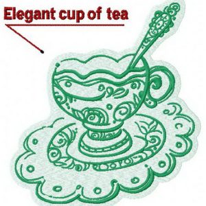 Elegant cup of tea embroidery design