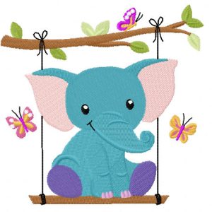 Elephant on a swing embroidery design